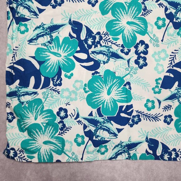 Columbia PFG Shirt Mens Large Floral Hawaiian Fishing Vented Short Sleeve Blue - Picture 15 of 15